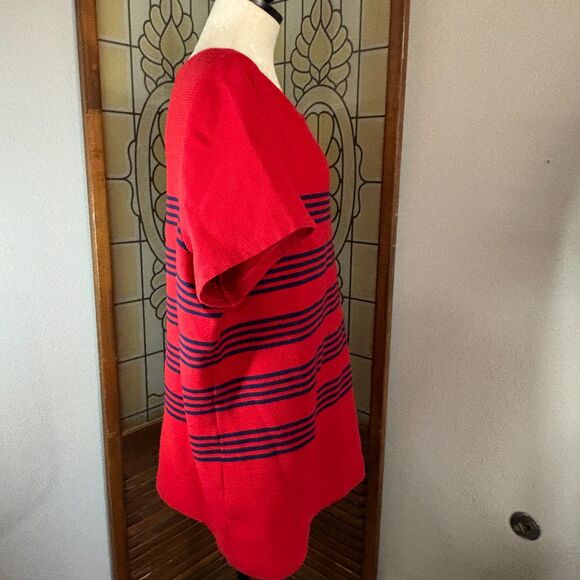 Lauren Ralph Lauren Red Navy Blue Stripe Cotton Ottoman Stitched Blouse Size 2X - Picture 3 of 9
